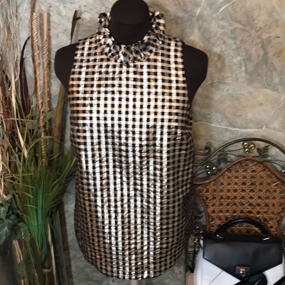 Jcrew 🌹 stunning shirt top blouse tunic. Ruffled collar metallic